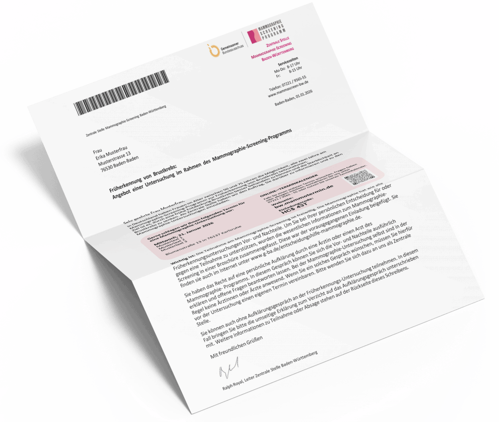 Einladungsschreiben Mammographie-Screening Baden Württemberg